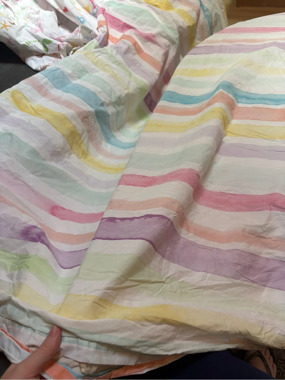 Pottery Barn Kids Kayla Stripe Organic Duvet Cover Watercolor Stripes Full/Queen